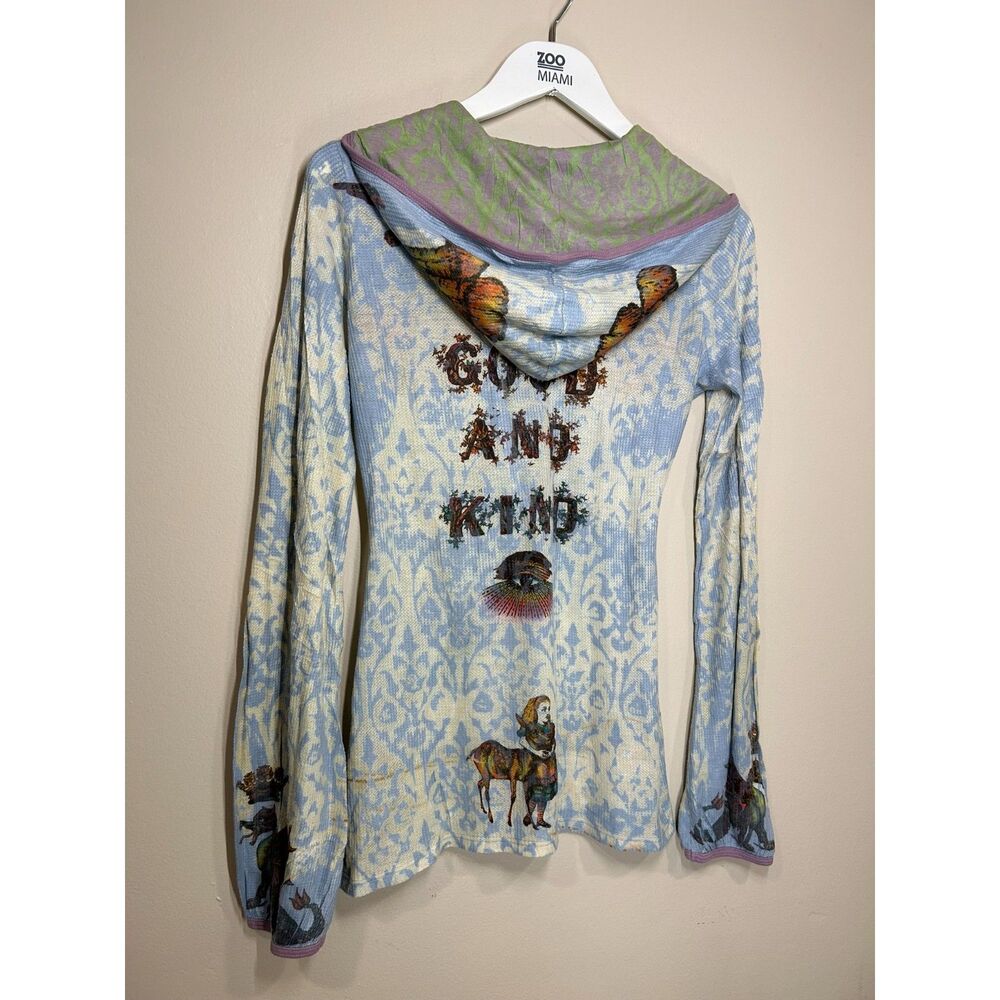 Y2K Vintage Butterfly Dropout Sz M Hooded Flare Sleeves Top Indie Sleaze Boho